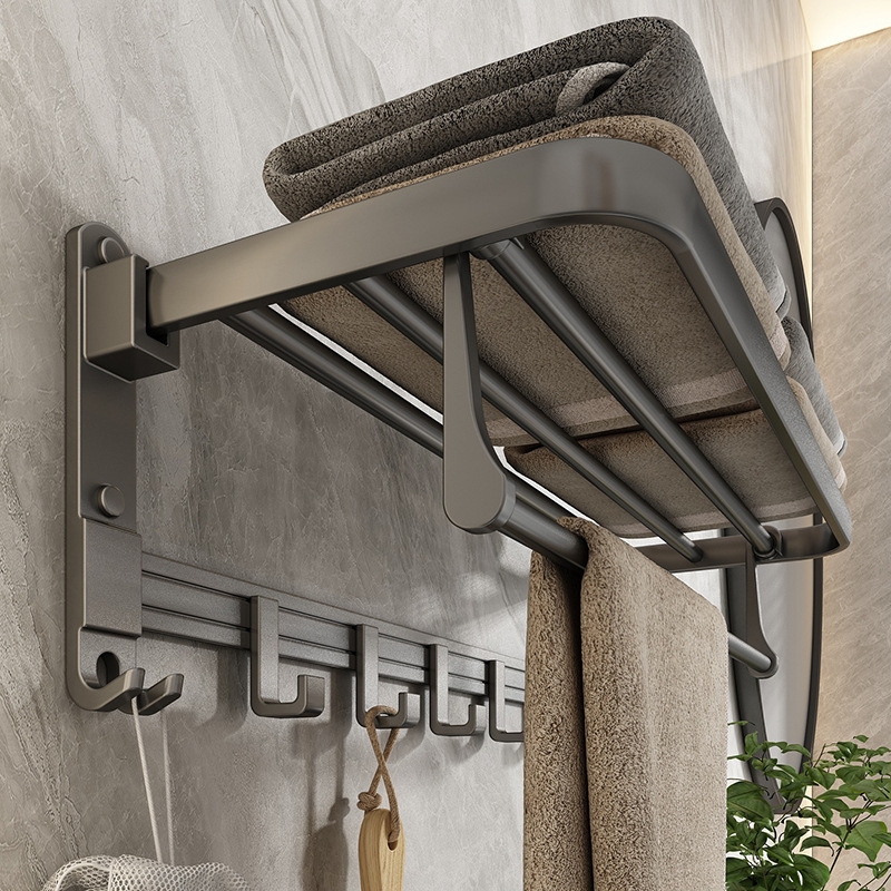 Towel Rack Toilet Punch-free Bathroom Rack Wall-mounted Restroom Toilet Space Aluminum Gun Grey Bath Towel Rack