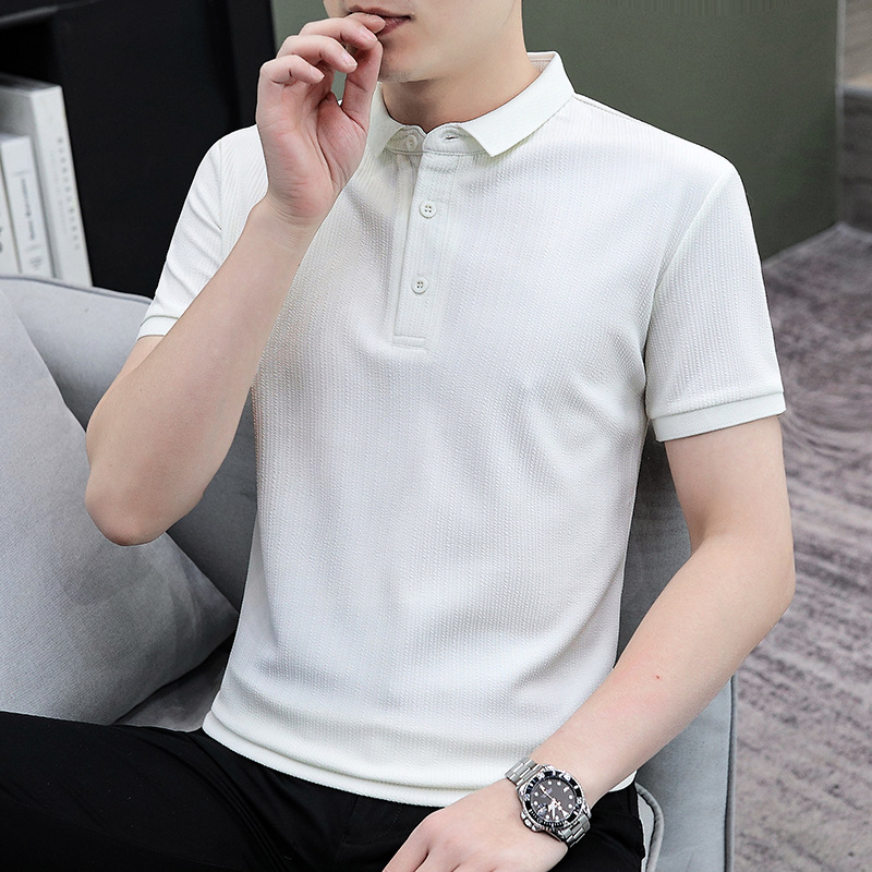 in stock lapel Lycra cotton short sleeve T-shirt men's Polo shirt embroidery foreign trade men's top clothing manufacturers wholesale