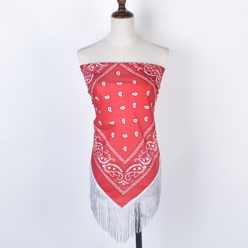 Spring and summer tassel new European and American polyester 53c * 53cm small square silk scarf cashew flower hip-hop hip-hop hip-hop scarf