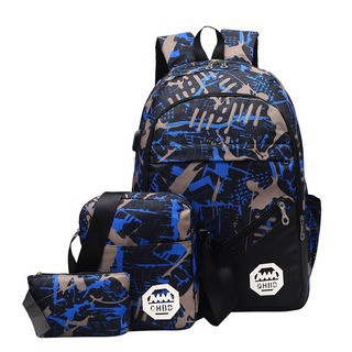 Wanda real shot new travel mountaineering three-piece shoulder bag couples USB student shoulder bag 1802#