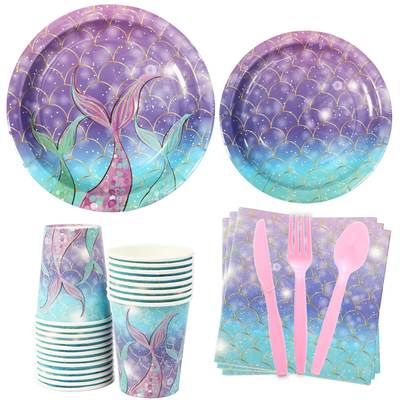 Mermaid birthday party set paper tray paper cup paper towel baby shower paper tray