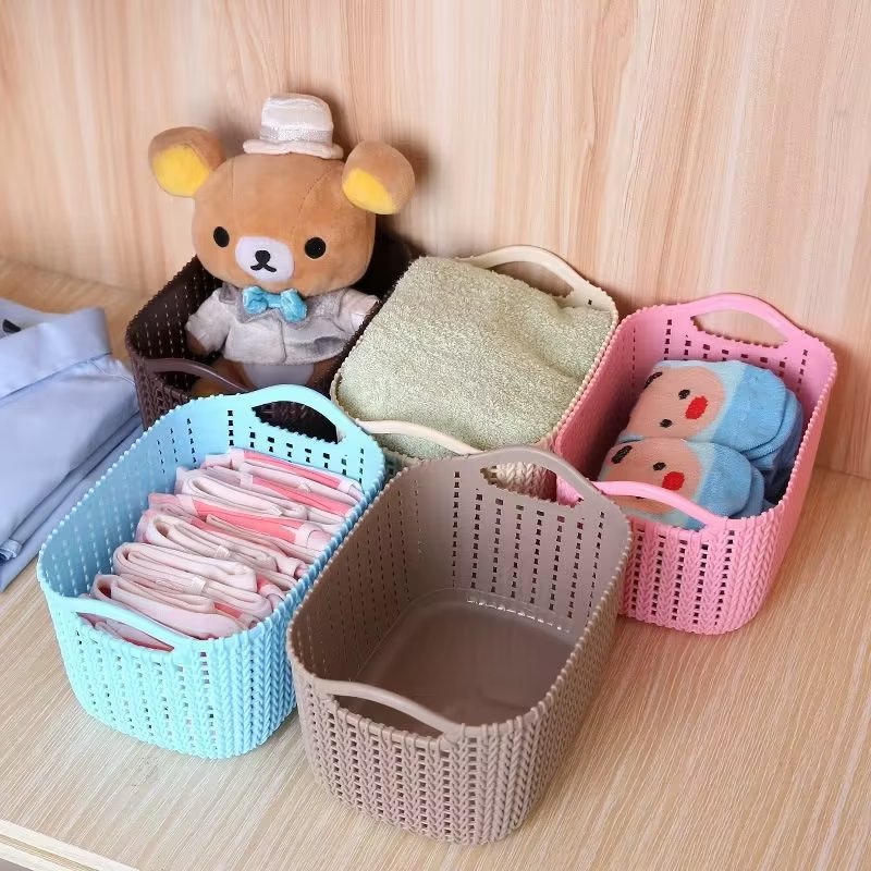 Rattan-like desktop double-ear plastic hollow storage basket storage basket household bathroom bath basket sundries storage basket