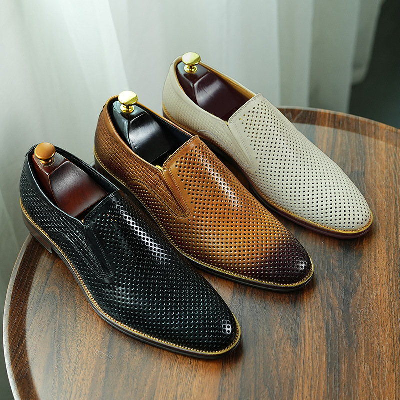 Hollow-out Leather Shoes Men's Genuine Leather Cover Feet Summer Business Dress Soft Bottom Soft Leather Breathable Slip-on Leather Sandals Large Size