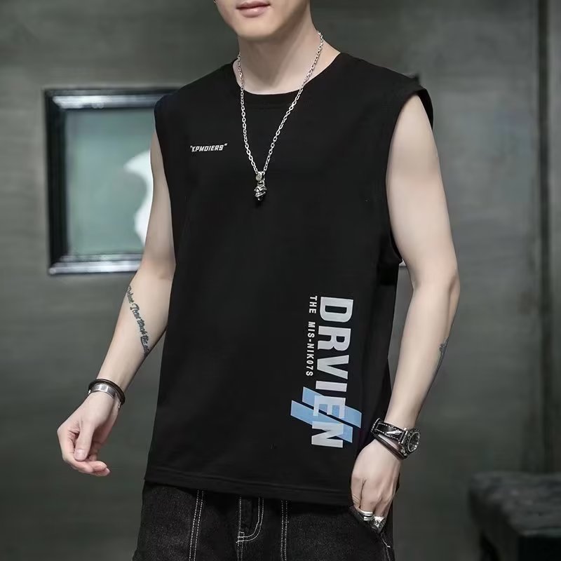 2023 American Style Retro Street Style Distressed Printed T-shirt Sleeveless Camisole Men's and Women's Summer Top