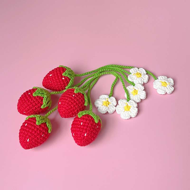 New Crochet Strawberry Pendant DIY Handmade Finished Sunflower Flower Bookmark Bag Accessories Curtain Belt