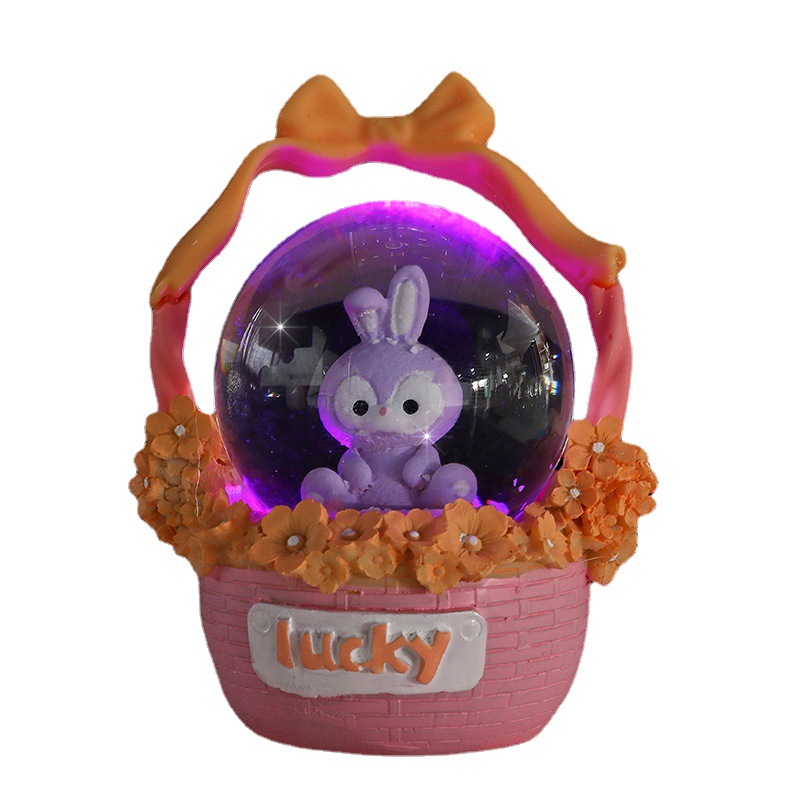 New cartoon star rabbit basket crystal ball luminous glass ball resin decoration girl heart children's toys wholesale