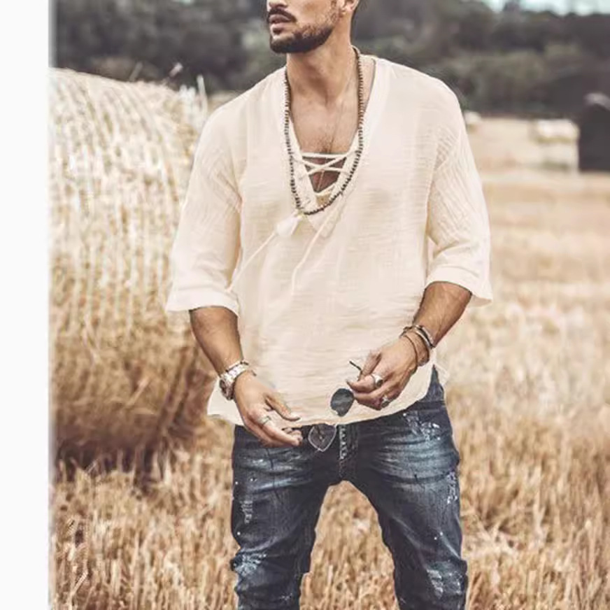 2024 Europe and the United States new wish Amazon explosions men's chest lace corns sleeve T-shirt shirt