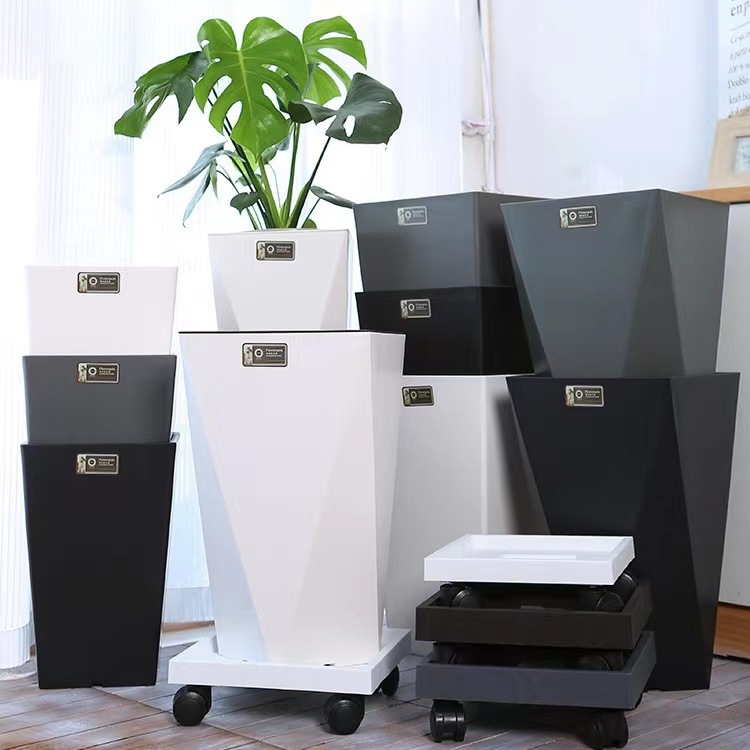 Nordic Imitation Cement Flower Pot Large Diameter Rectangular Floor-Standing Pot Living Room Green Planting Santaei Sunflower Bird of Paradise Resin Pot
