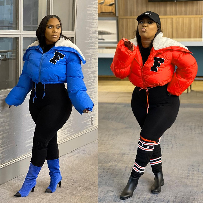 Q22TP392 European and American women's clothing 2022 autumn and winter New Fashion solid color embroidery North American small stand collar casual cot_voghion.com