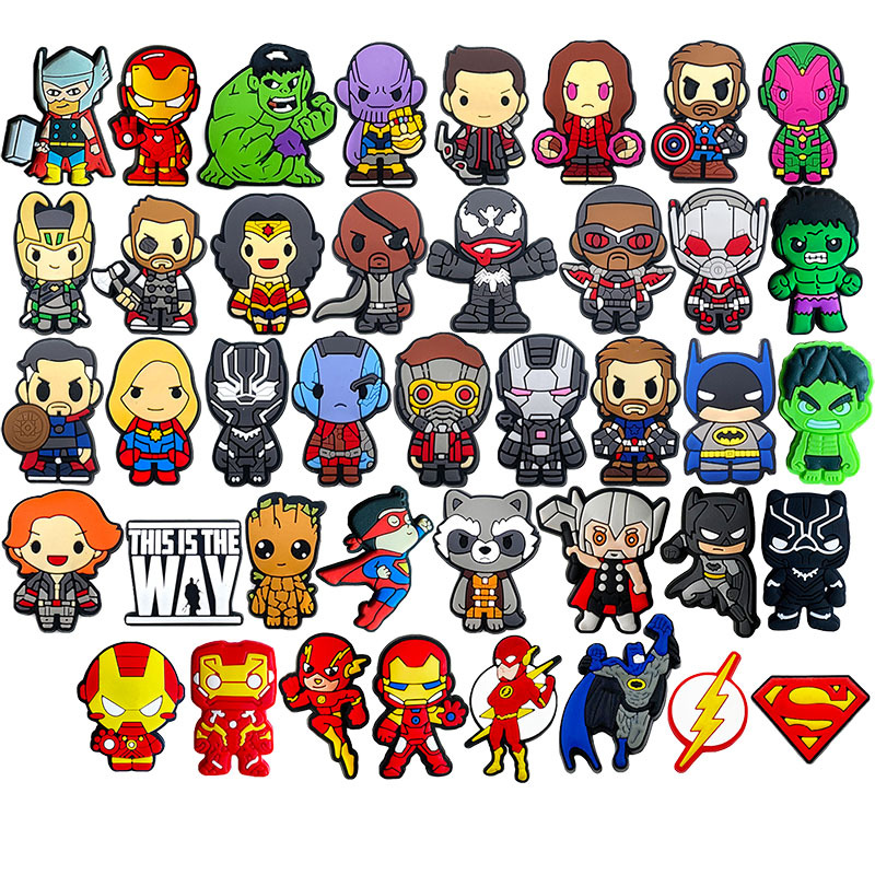 Avengers shoe flower super hero Marvel Spider-Man hole shoes diy accessories jibbitz soft rubber shoe buckle