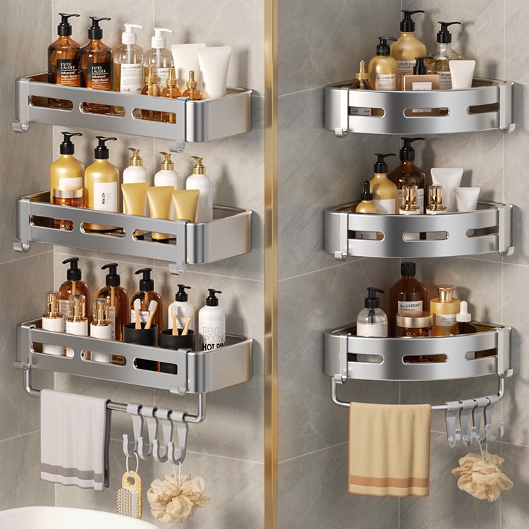 Punch-free toilet triangle storage rack wall-mounted bathroom toilet washstand shower corner storage rack