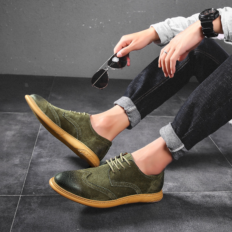 2024 Cross-border Brogue Shoes Men's Soft Leather Frosted Casual Retro British Tooling Shoes 46 plus size Leather Shoes