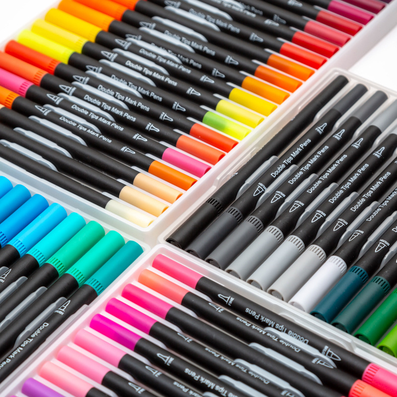 Amazon double head watercolor pen black rod 24 color 120 color cross-border watercolor pen art supplies children's painting suit