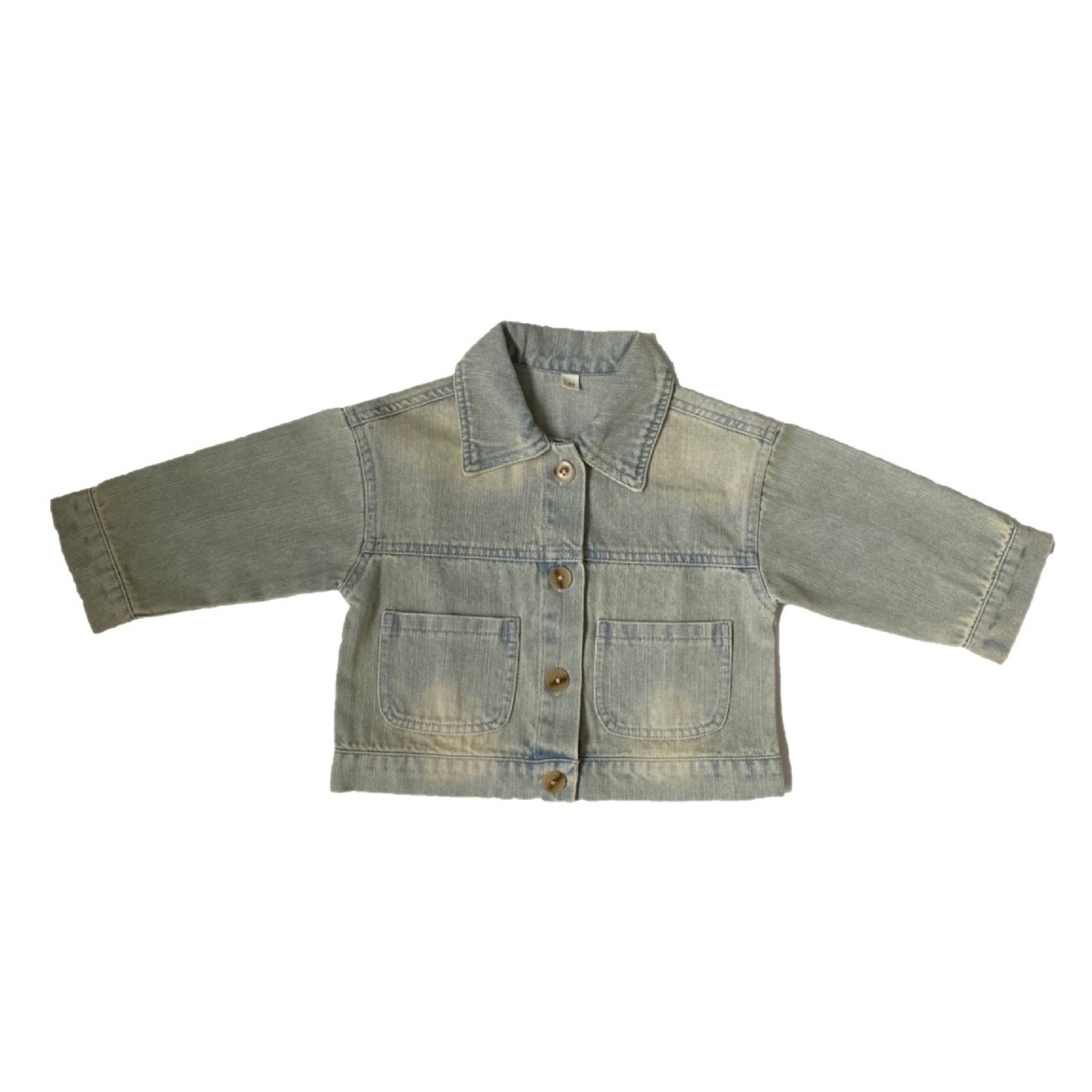 spring new children's retro distressed Denim shirt men's and women's baby lapel cardigan coat fashion