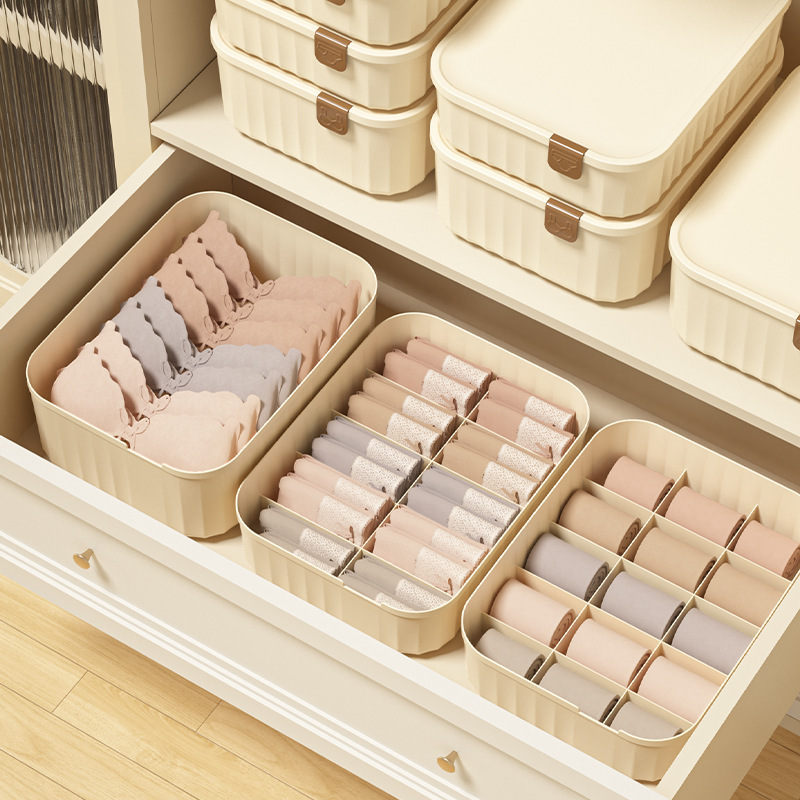 Underwear storage box cream style underwear box dormitory household compartment with lid dustproof underwear socks storage box