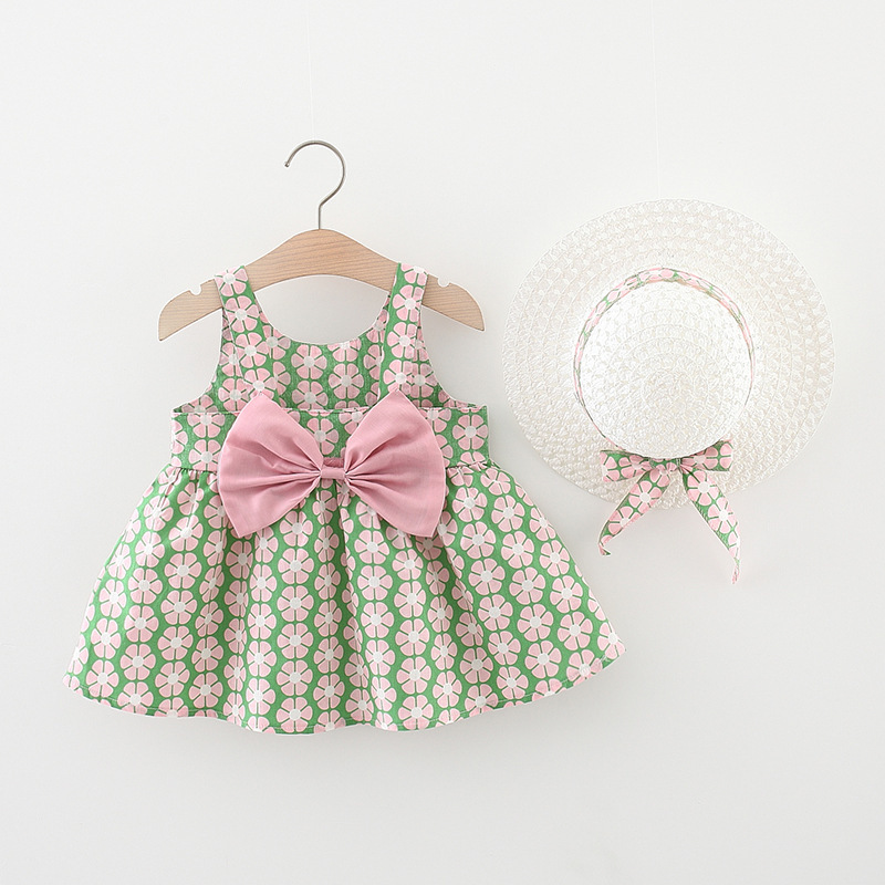 新款女宝宝带帽娃娃裙小童花朵可爱甜美蝴蝶结时尚休闲蓬蓬裙