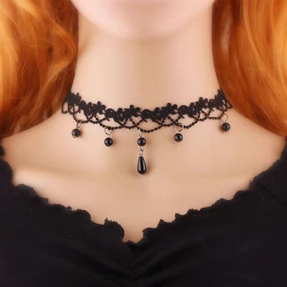 Black Lace Clavicle Chain Necklace Collar Cloth Strip Gothic choker Lace Punk Light Luxury Lace Necklace