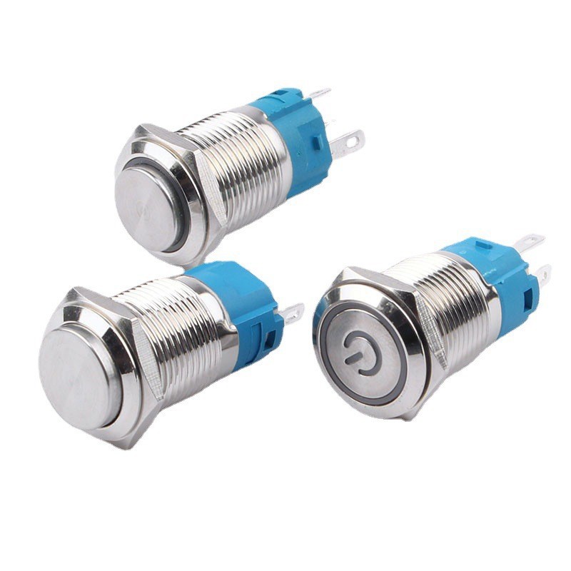 16mm metal button switch with light self-locking reset 5V12V24V220V round 5-foot waterproof button switch
