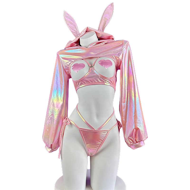Original saipengboke bunny girl laser royal sister breast leakage sexy anime cos sexy pink with chest stickers foreign trade