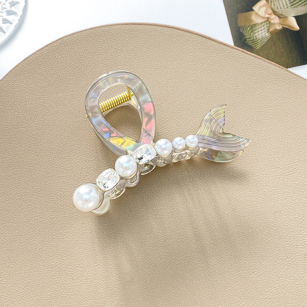 Net rot perle fangen clip halbe krawatte haar clip großhandel temperament strass fangen magische farbe meerjungfrau Ji fischschwanz shark clip_voghion.com