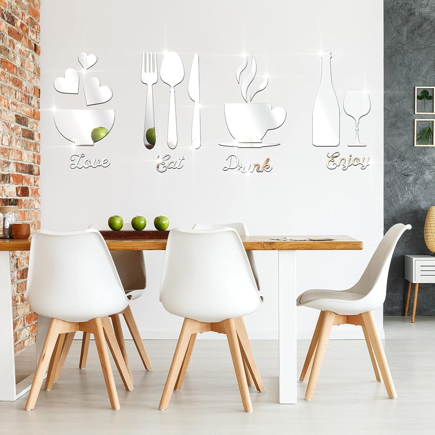 17 Pieces Kitchen Wall Decor Acrylic Mirror Wall Stickers, F