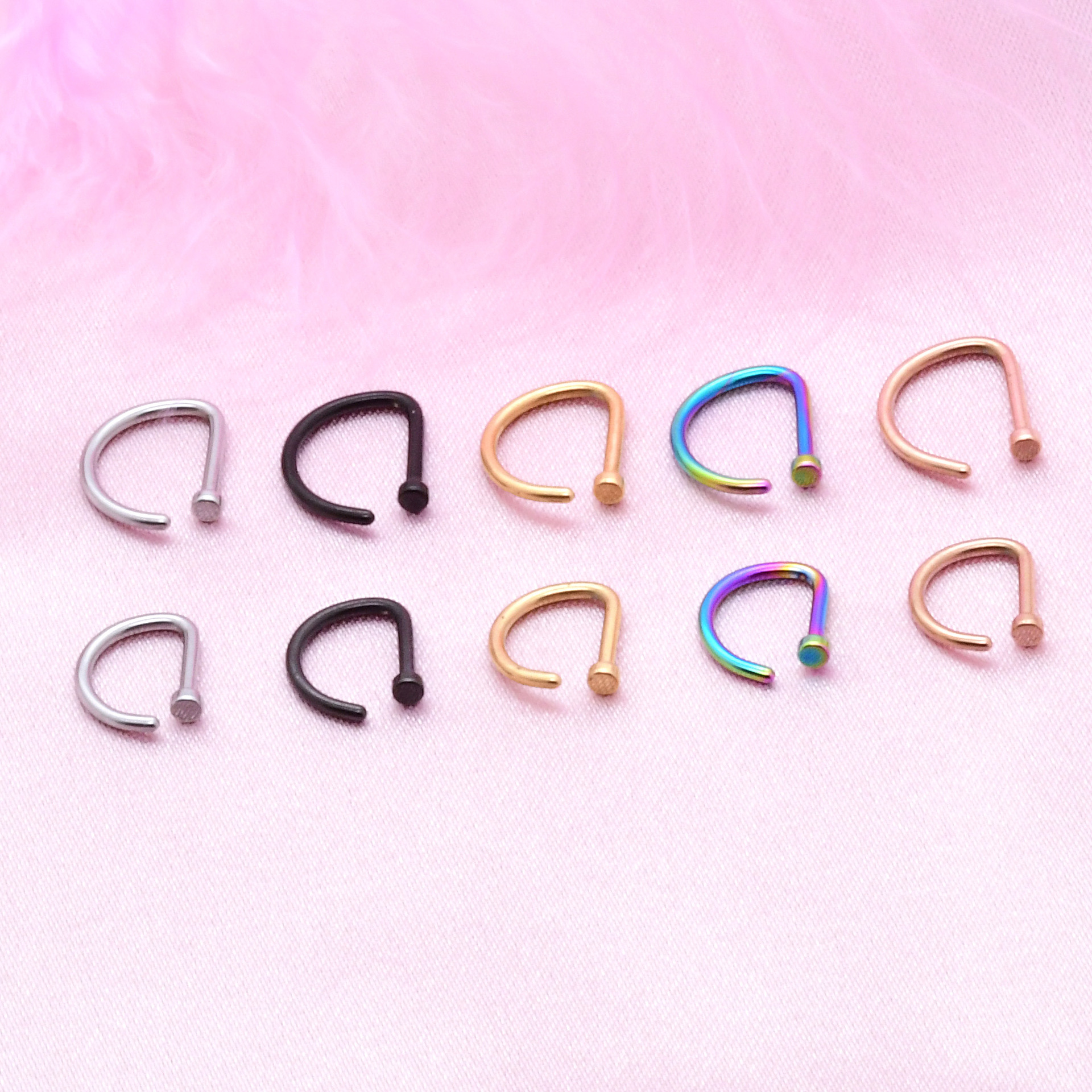Cross-border source stainless steel D-type simple American personality style non-perforated nose ring jewelry fake nose nail nose lip ring
