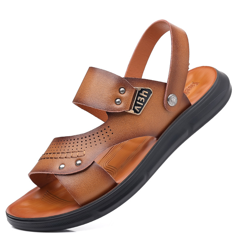 Men's Sandals Summer Beach Shoes Sandals Dual-use 2023 New Leather Fashionable Soft Sole Men's Casual Anti-slip Shoes