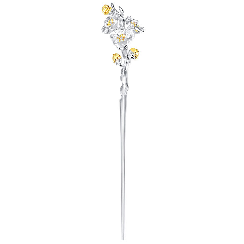 Twelve Flower Gods 925 Silver Hairpin New Chinese Style Hairpin Advanced Sense Simple Hairpin Plate Hair Hanfu Copper Alloy Hair Accessories