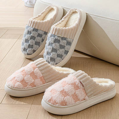 Cotton slippers women's winter color matching home couple indoor thickened warm cotton slippers non-slip plush slippers wholesale