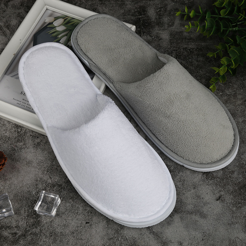 Factory supply disposable hotel slippers hotel room supplies gray white coral fleece slippers