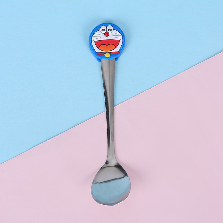Cute cartoon spoon PVC silicone handle stainless steel tableware spoon style variety pvc soft rubber small spoon