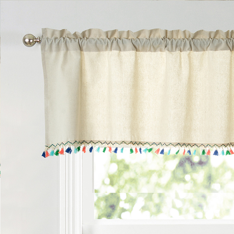 Factory direct linen cotton tassel lace short curtain Japanese small short curtain cabinet curtain partition curtain dustproof semi-shading curtain