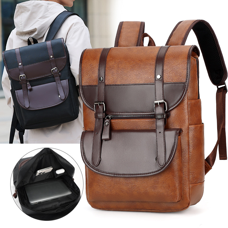 Factory wholesale 2023 autumn and winter New PU waterproof backpack casual simple belt decoration student computer bag