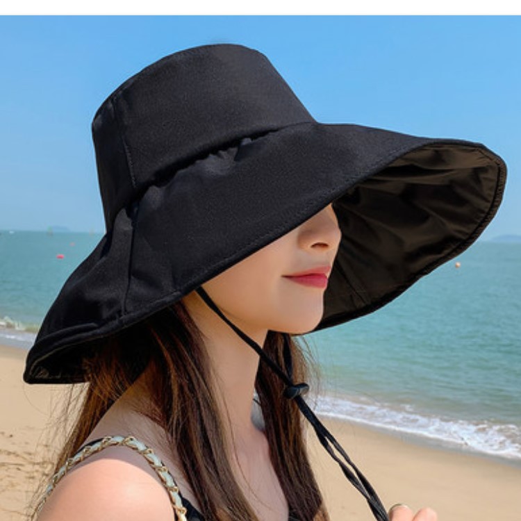 黑膠防曬帽子女夏季遮臉防紫外線太陽帽百搭顯臉小遮陽漁夫帽春夏