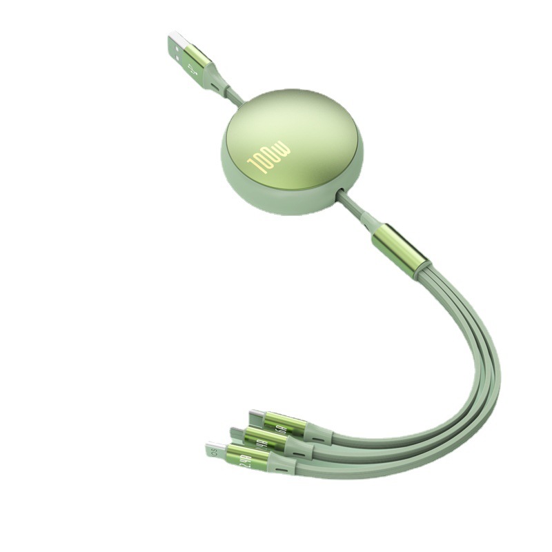 Retractable storage data cable 100W super fast charging three-in-one charging cable for Apple Huawei mobile phones