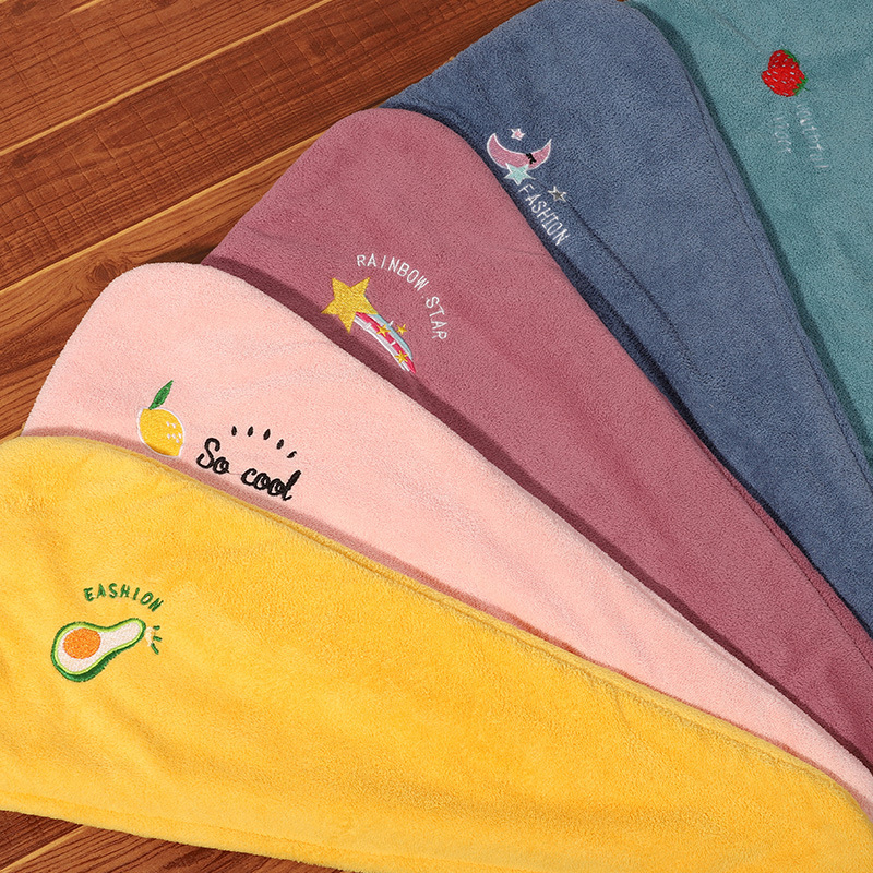 New coral fleece hair drying cap embroidered comfortable absorbent hair drying towel soft shower cap thickened headscarf wholesale