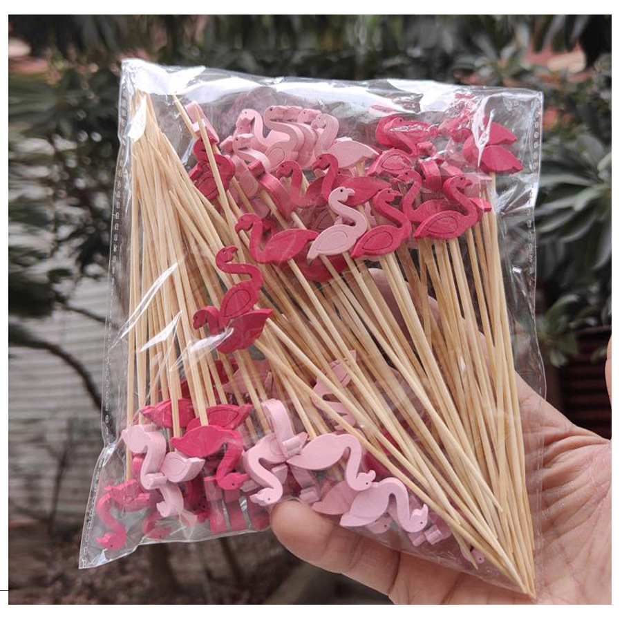 Supply Flamingo fruit stick disposable bamboo stick sandwich cocktail beads fruit fork Creative Flower Stick