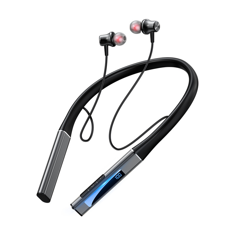 New product 5.0 in-ear LCD digital display wireless Bluetooth headset long endurance sound quality hanging neck sports headset factory
