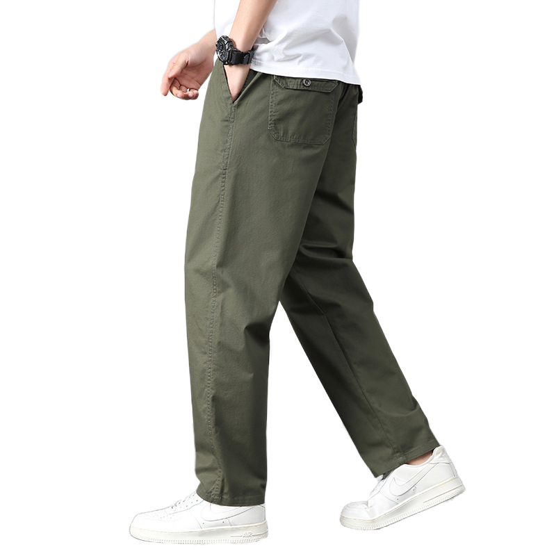Men's Casual Pants Men's Pants Spring Loose Straight Middle-aged Dad Pants Cotton Elasticated Pants Spring and Autumn Overalls Pants