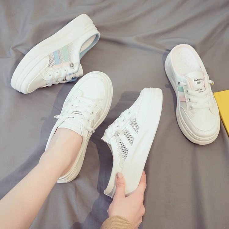 White slippers women's 2022 new mesh breathable Baotou thick bottom muffin fashion non-slip white shoes wholesale