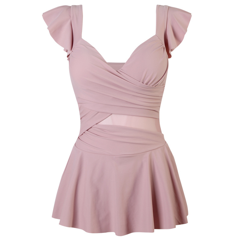 One-piece Swimsuit Female Xia Chun Wants Wind Explosions Conservative Skirt Belly-covering Slimming Small Chest Gathering Hot Spring Swimsuit
