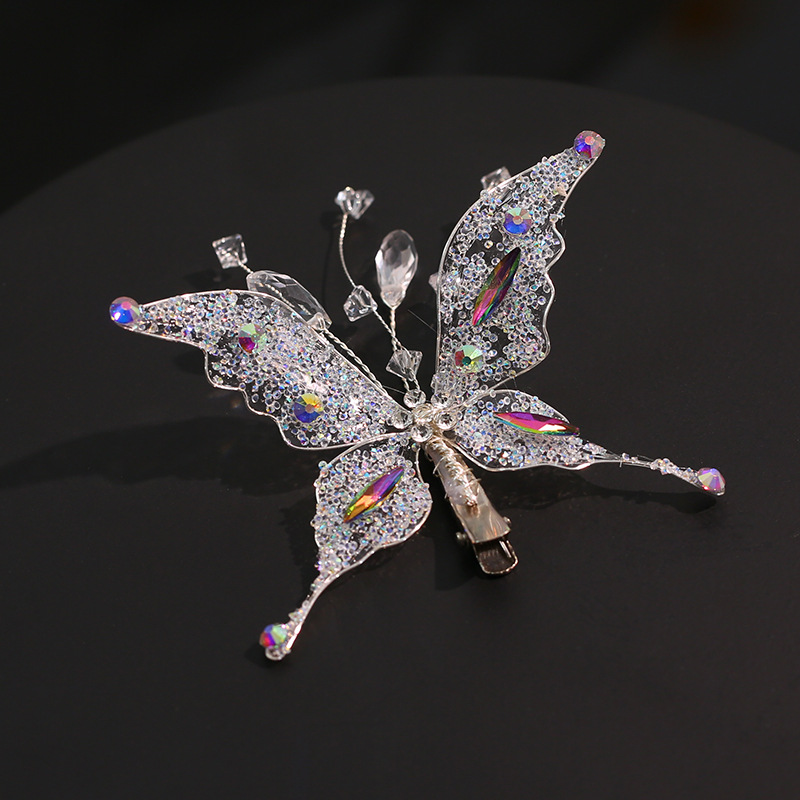 Super fairy crystal butterfly hairpin new sweet exquisite transparent crystal side clip elegant fairy travel wedding dress accessories_voghion.com