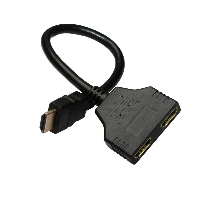 黒のフラット ダブル HDMI スプリッター ケーブル 0.3 メートルのデジタル コンピューター/コンピューター ケーブル|undefined