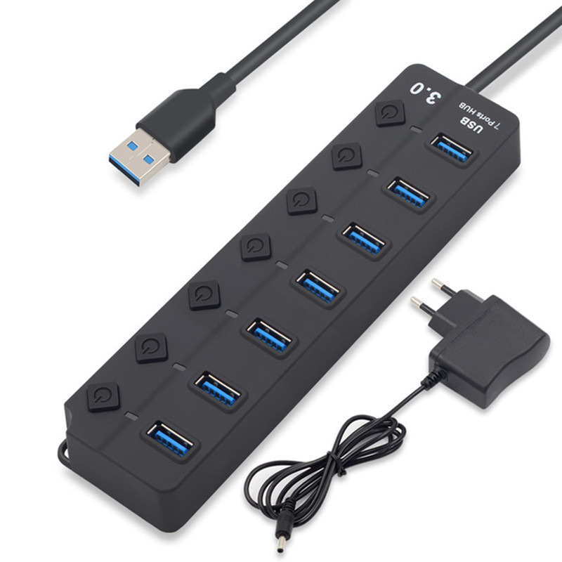 Высокоскоростной 7-портовый концентратор USB3.0, независимый ключевой переключатель, разветвитель USB3.0hub, удлинитель от одного до семи