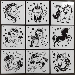 Cross-border exclusive for 9 unicorn unicorn horse spray painting Template 4 sets of unicorn wall board spray painting Template