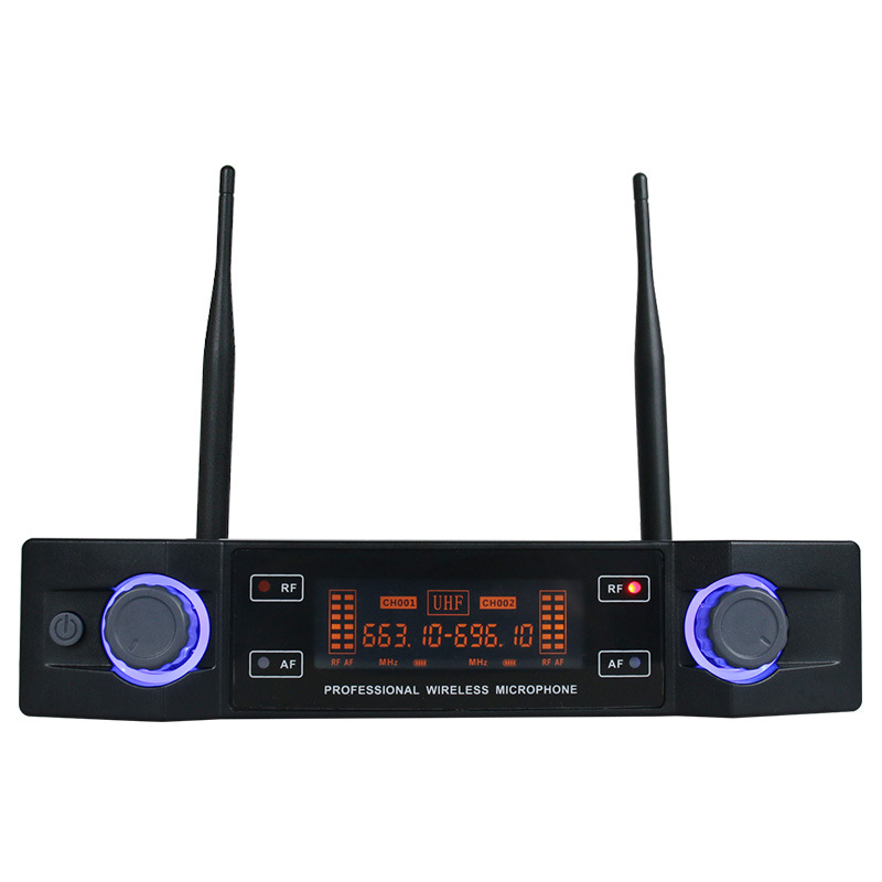 Universal Wireless Microphone with Dual UHF Microphone and Receiver, Frequency-Modulated Stage Home Karaoke Microphone