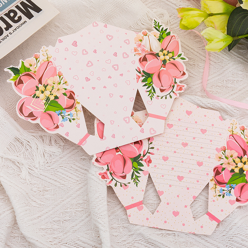 Cross-border three-dimensional bouquet bow bronzing greeting card Valentine's Day Christmas greetings thank you gift message small card
