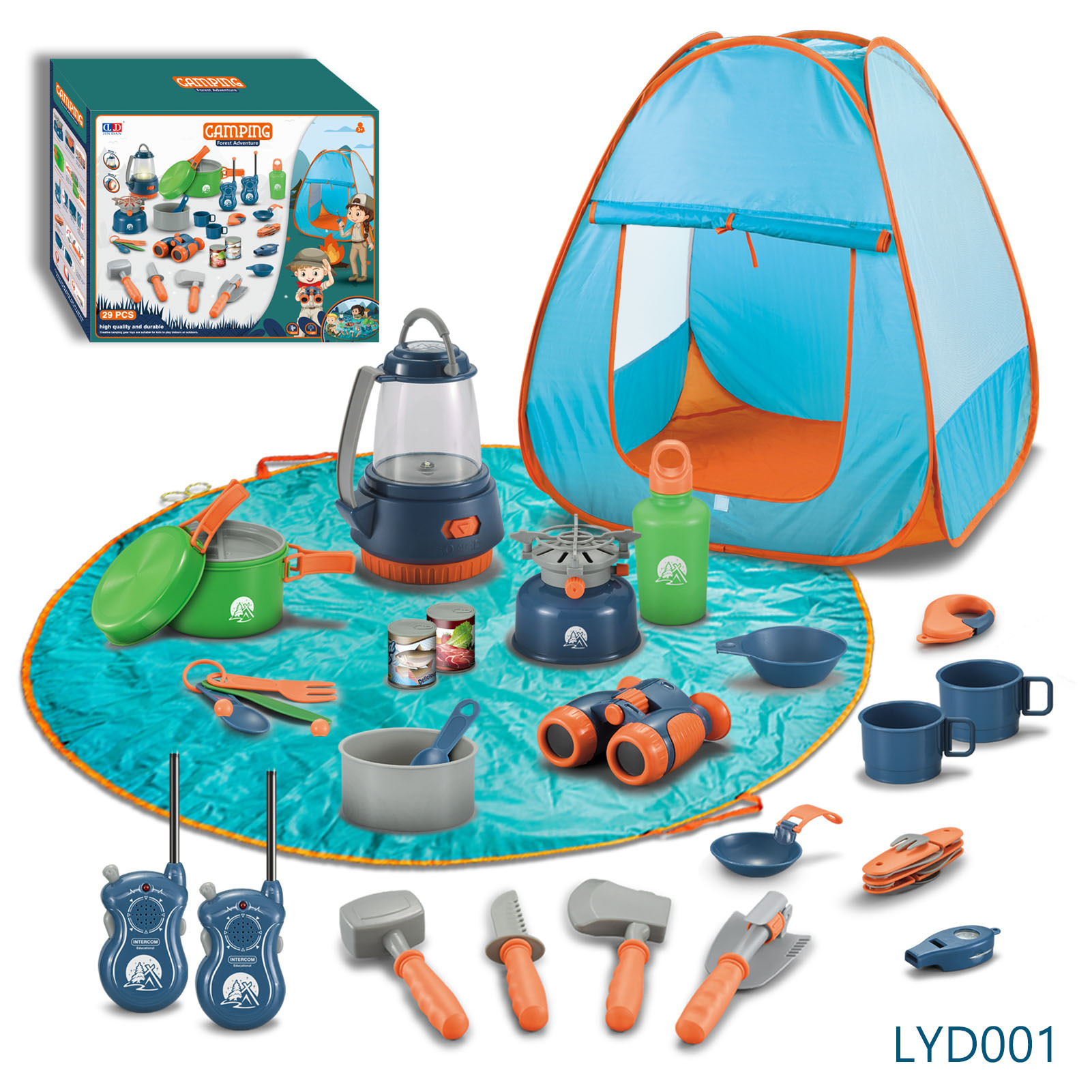 Cross-border children's tent camping play house simulation kitchenware outdoor walkie-talkie picnic camping tableware suit toys