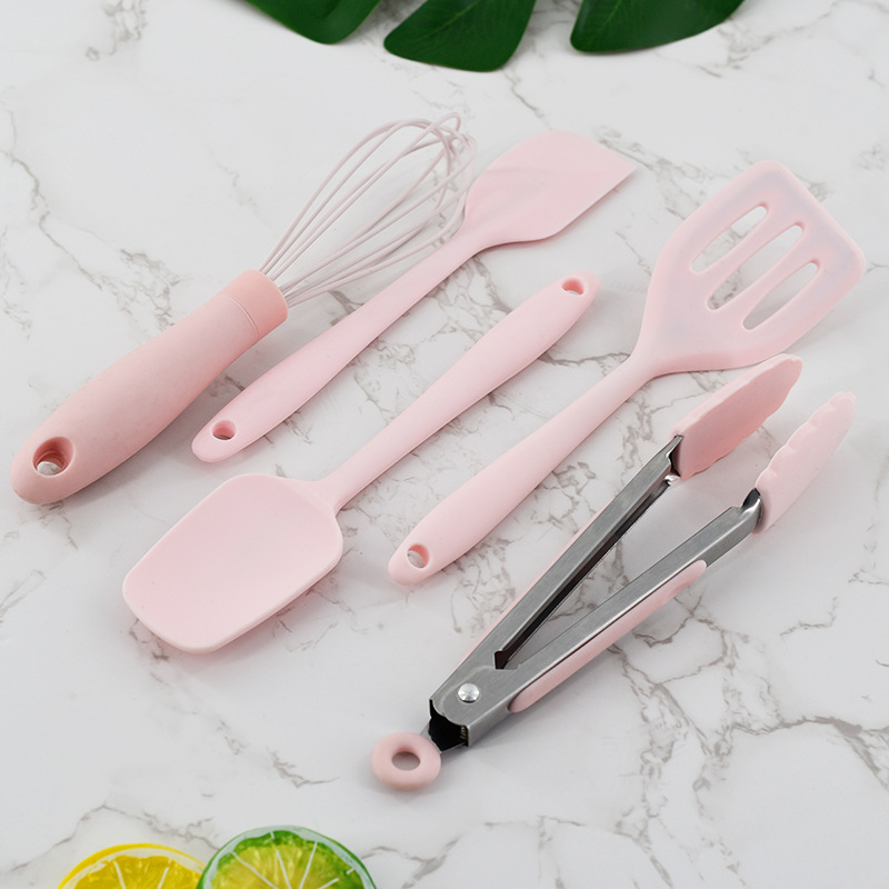 Mini silicone kitchenware set 5-piece one-piece silicone spatula food clip egg beater baking tool