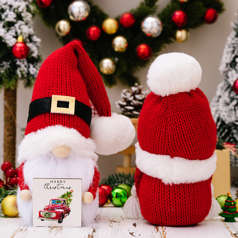 Haube Creative New Christmas Decorations Christmas Fur Ball Knitted Hat Holding Wooden Brand Rudolph Doll Dwarf